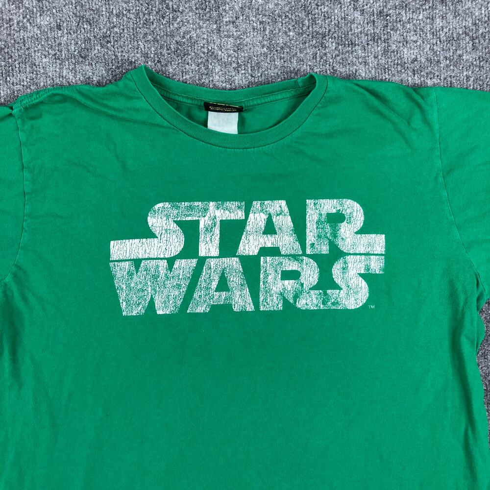 Star‎ Wars T-Shirt Mens M Green Distressed Logo Graphic Tee Movie Fan Classic